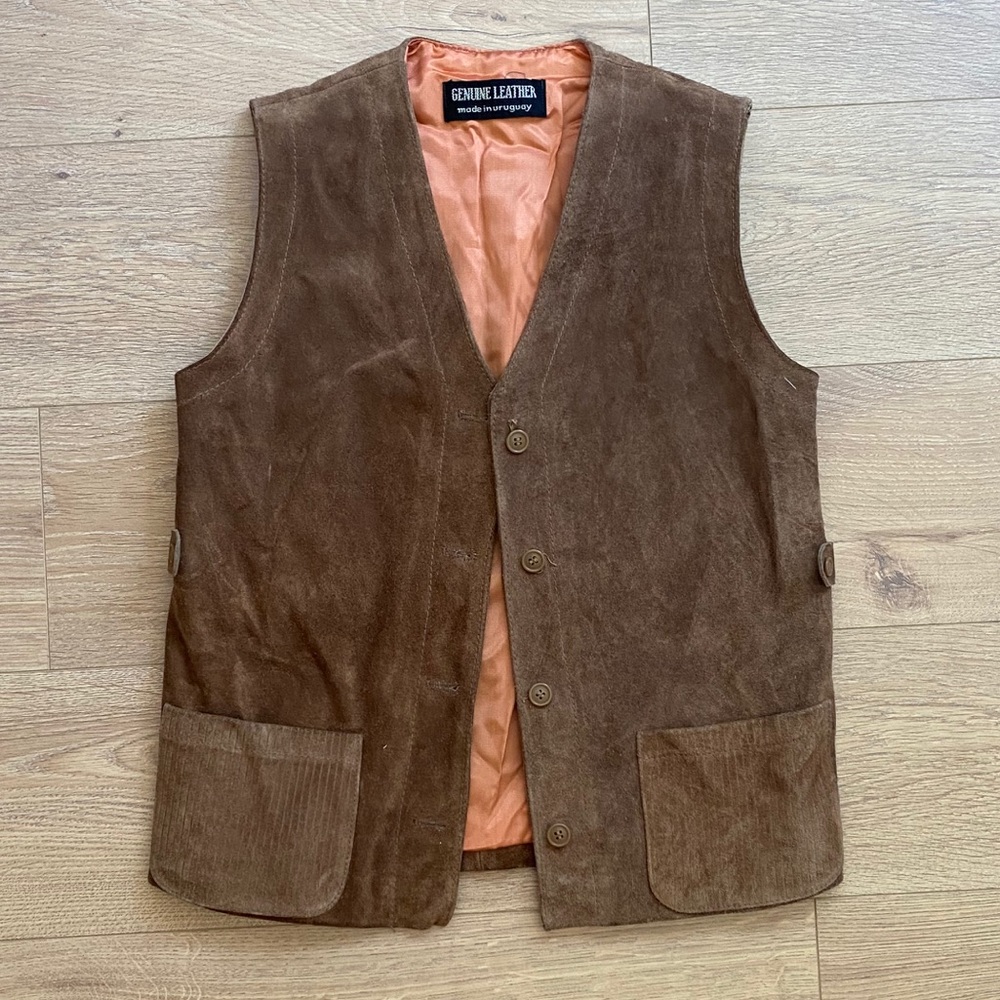 Brown suede button up vest